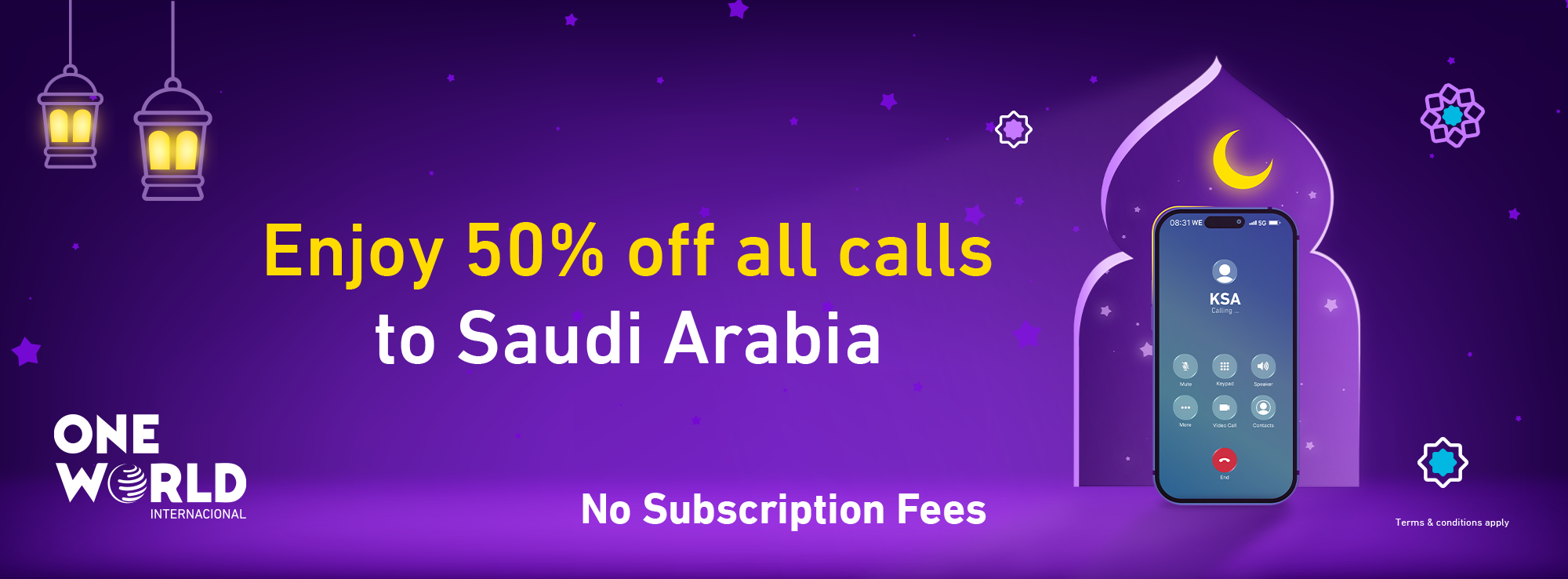 50% Discount on the international calls to KSA
